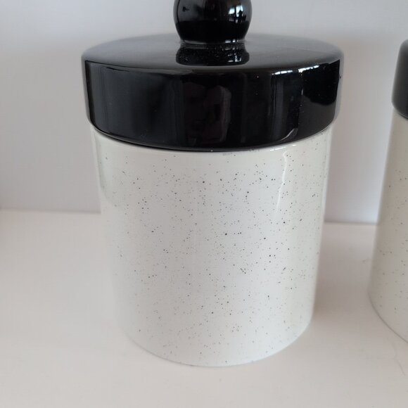 New Ceramic 7" Tall White And Black Speckled Canisters Food Storage With Lids - Picture 3 of 8